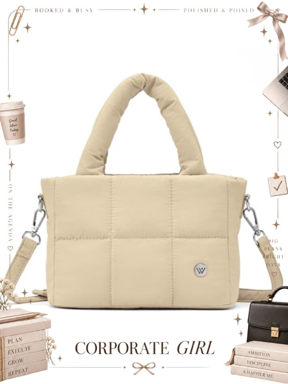 Quilted Nylon Puffer Crossbody Bag Mini Tote Shoulder Purse